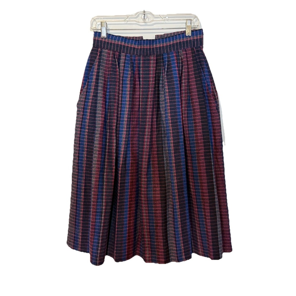 Vintage 80s A-line Plaid Midi Pleated Skirt Preppy Old Money Academia 10/12 Wool